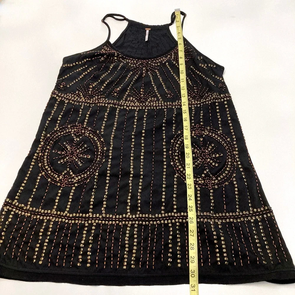 Free People Sedona Mini Slip Dress Beaded Sequin Black Womens Small Shift